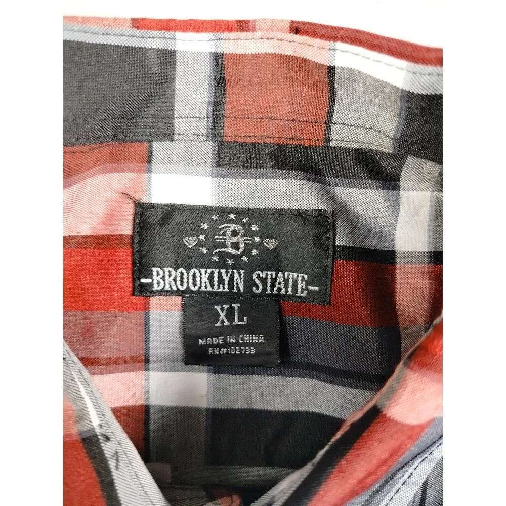 Brooklyn State Shirt Mens XL Red Plaid Short Sleeve Button Up Streetwear Summer